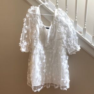 White flower dress for bachelorette party, bridal shower, or a night out!